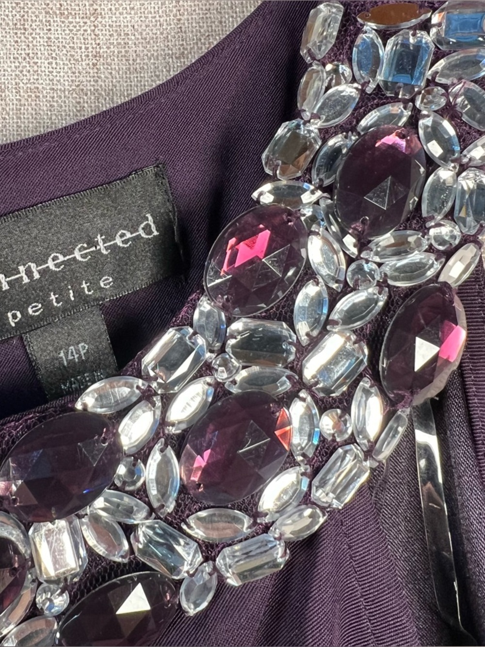 connected apparel Deep Plum Embellished Neckline Sheath Dress - Picture 5 of 12